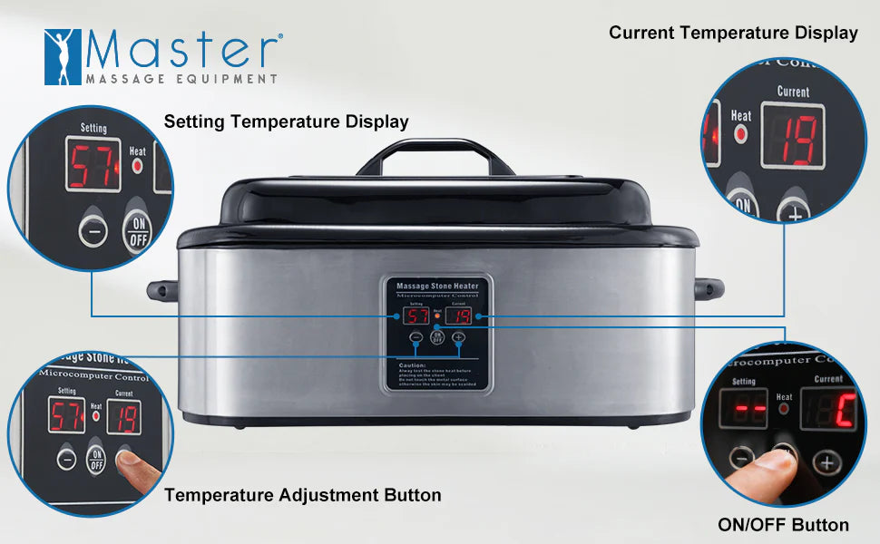 Master Massage 18 Quart LED Hot Stone Warmer with Digital Display– Stainless Steel Hot Stone Heater Portable