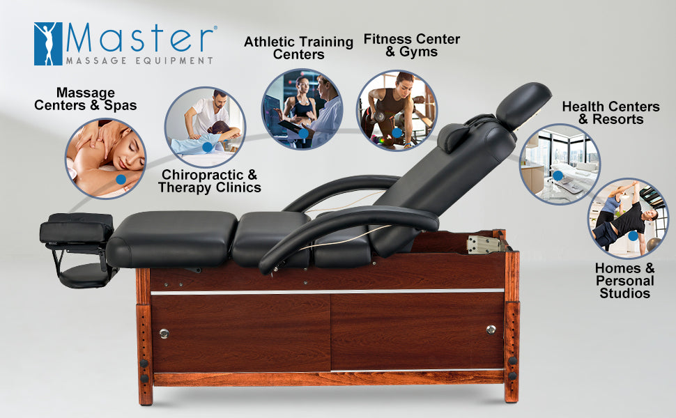 Master Massage 30" Cabrillo Stationary Massage Table Spa Salon Beauty Bed with Cabinet, Pneumatic Backrest and Leg Rest