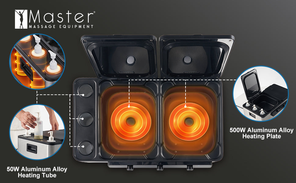 Master Massage Professional Electric 2 in 1 Massage Stone Heater & 3 Bottle Massage Lotion Heater