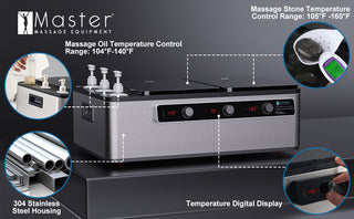 Master Massage Professional Electric 2 in 1 Massage Stone Heater & 3 Bottle Massage Lotion Heater