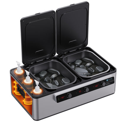 Master Massage Professional Electric 2 in 1 Massage Stone Heater & 3 Bottle Massage Lotion Heater