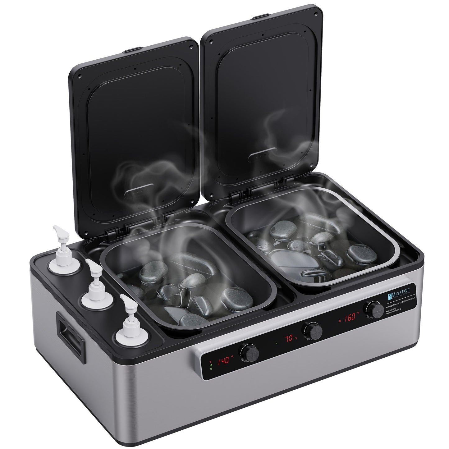 Master Massage Professional Electric 2 in 1 Massage Stone Heater & 3 Bottle Massage Lotion Heater