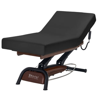 Master Massage Atlas Liftback Electric Lift Spa Salon Stationary Bed - Cream Top with Interchangable Black Upholstery