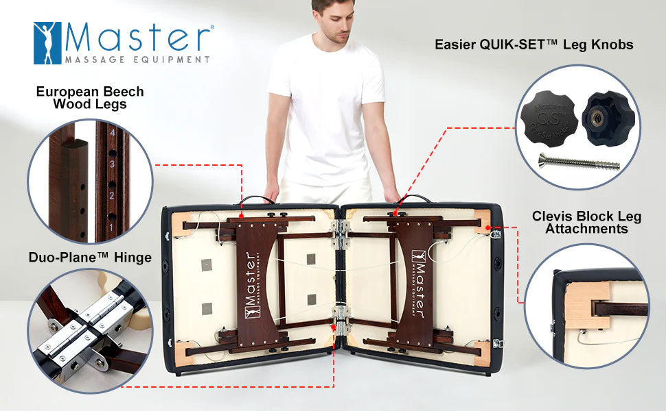 Master Massage 28" Argo Portable Massage Table Package in Black Upholstery, Walnut Legs