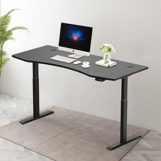 Hi5 Ez Electric Height Adjustable Standing Desk with ergonomic contoured Tabletop (59"x 31.5") and dual motor lift system for Home Office Workstation